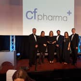 Cathal Smyth of sponsors State Street presents award to CF Pharma