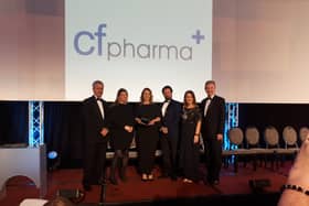 Cathal Smyth of sponsors State Street presents award to CF Pharma