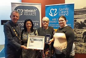 Mayor Michael Sheahan withJean Ryan, National Carers Organisation presenting Frances O’Donoghue with her award. Also present is Frances' daughter Michelle who nominated her