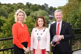 Kilkenny Business Awards host Helen Carroll with Chamber President Marion Acreman and CEO John Hurley