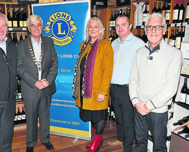Padraig Keegan, Lions Club, Rodger Curran, President KK Lions Club, Karen Lowther, School of the Holy Spirit Principal, Mark Tormey, Wine Centre and John O'Regan, Lions Club