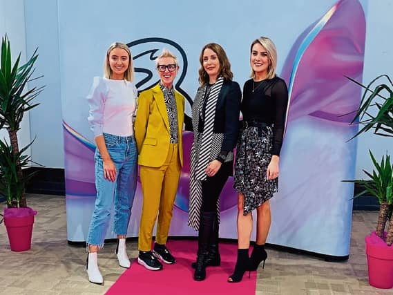 The judging panel: Aoife McNamara, Anne Mellin, Fashion Course Director at LSAD, Elaine Carey, Chief Commercial Officer, Three Ireland and myself