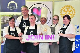 Chef Chris Sandford with Ann Proctor, MJ Scallan, Peter McEvoy, Tracie Daly and Lorraine Cashin PICTURE: HARRY REID