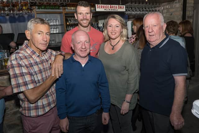 Whilst Johnny Peters and Derek McNamara belted out a rendition of “You'll never walk alone” on stage, Pat was called upon to make a speech (assisted by GAA buddy, Jennifer Malone).