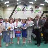 A standing ovation from over 1,000 people - Lorraine Dillon along with the retirees - Celine Markey, Bríd Duane, Miriam Bennett, Mary Keeney, Ann Marie McCormick,Michael Lafferty  Pic: Matt Britton
