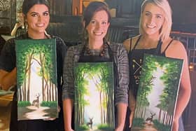 Posing with our Masterpieces, (L-R) Aoibhlinn Fitzgibbon, Lead artist Laura Dunne and myself!