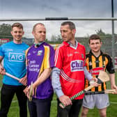 Hurling legend Tommy Walsh squares up to champion jockey Davy Russell as Cian Boland and Shane Foley keep an eye