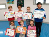Pupils from Educate Together in Mungret with their posters asking people  to vote Picture: Michael Cowhey.