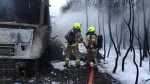 Firefighters battled a truck fire on the M7 earlier between Junction 14 and Junction 15.