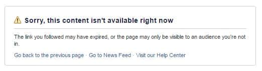 The fake page was later completely removed and people who tried to get back got the message below:
