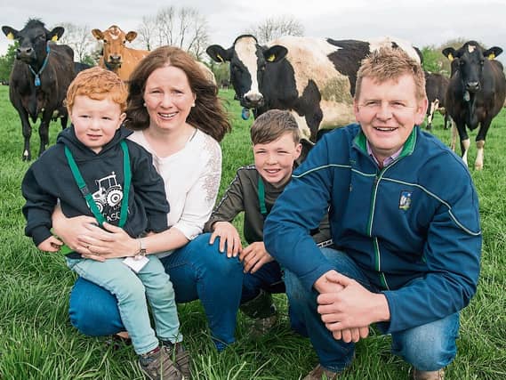 John and Olivia MacNamara, pictured with two of their children Conor and Padraic at the farm walk they hosted for Teagasc