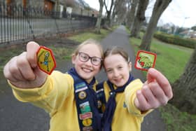 Ailbhe Ward (8) and Aimee Roche (8) with the Guide and Brownie Engineering Badges. PIC JULIEN BEHAL PHOTOGRAPHY