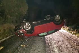 This motorist had a very lucky escape this morning near Glencar. Photo: Sligo Leitrim Garda Facebook page.