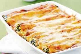 Popular stuffings for cannelloni include spinach and ricotta or mince