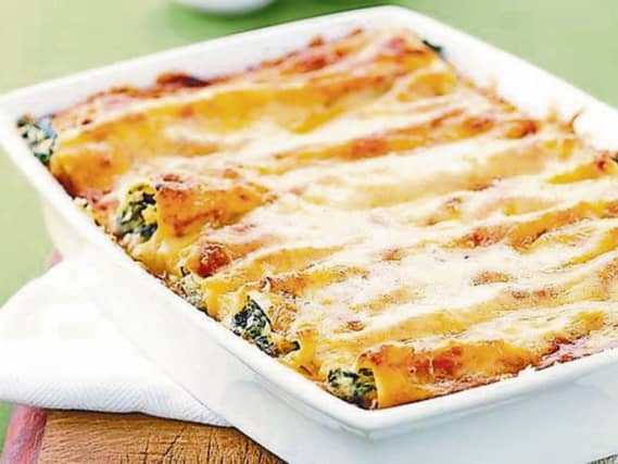 Popular stuffings for cannelloni include spinach and ricotta or mince