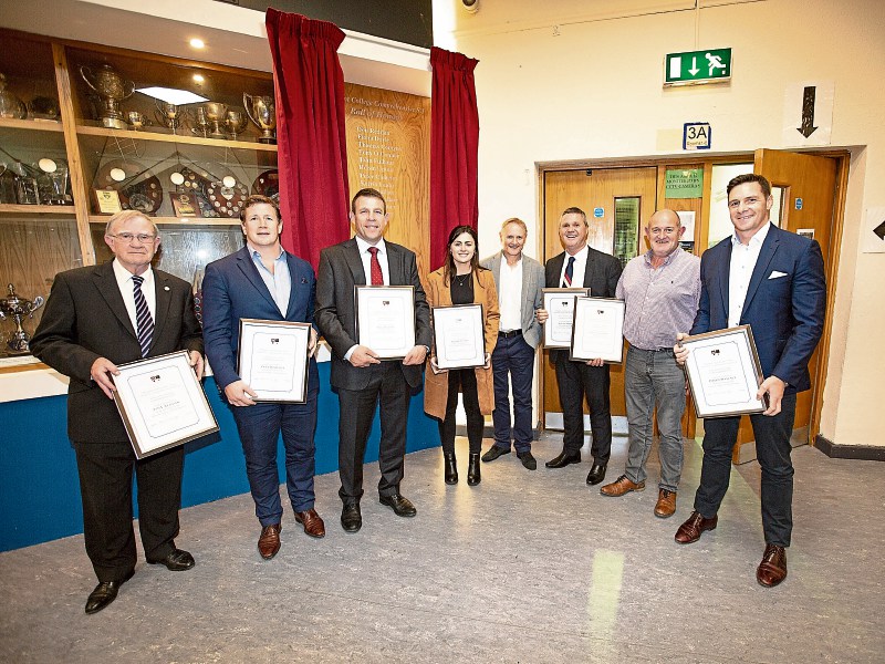 Joe Schmidt pictured with Don Reddan, Paul Wallace, Kelvin Leahy, Roisin Upton, Nicky Barry, Peter Clohessy and David Wallace Picture: Kieran Ryan-Benson
