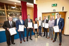 Joe Schmidt pictured with Don Reddan, Paul Wallace, Kelvin Leahy, Roisin Upton, Nicky Barry, Peter Clohessy and David Wallace Picture: Kieran Ryan-Benson