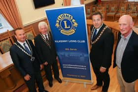Mayor Peter Cleere, Cathaoirleach Eamon Aylward, Lions President Philip Tierney and Brian Cody with Lions members (left) and above with guest of honour Kilkenny hurling manager Brian Cody