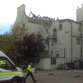 A view of Dr Mitchells's house and the buildings next to it from the entrance to the River Court Hotel, Kilkenny