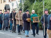 Tom Aherne with his Ardagh Chalice replica taking part in the 150th Anniversary Parade last Friday along with the Fenian Pikemen of 1867 Picture:alan place