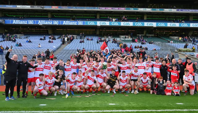 The Derry panel that won the Richie McElligott Cup in 2023. PHOTO: Ray McManus/Sportsfile.