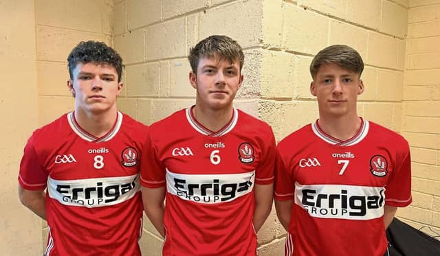 From left: Paul McNicholl (Ballinascreen), Tiarnan Melaugh (Lavey), Deaglán McNamee (Slaughtneil).