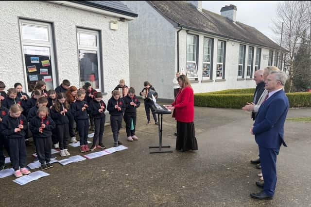 Upon arrival, she was formally welcomed by principal Mr Barry Whelan, before being treated to a lively performance in the schoolyard by the school band, made up of pupils from 2nd to 6th Class under the baton of teacher Mrs Kris Cahill.