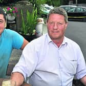 Tom Nolan and Keith Hatton enjoy a pint in Johnswell while watching the Road Hurling PICTURE: HARRY REID