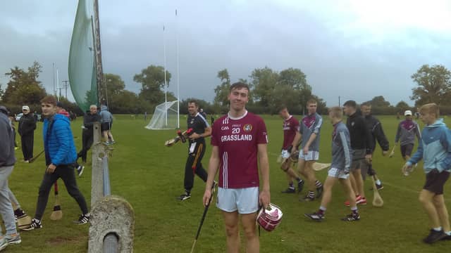 Aidan Nolan after a fine game at midfield for Dicksboro against Carrickshock in Dunnamaggin this evening