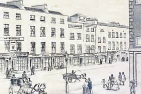 A sketch of Limerick city in the mid-nineteenth century showing Wallace's Observatory and clock on his building