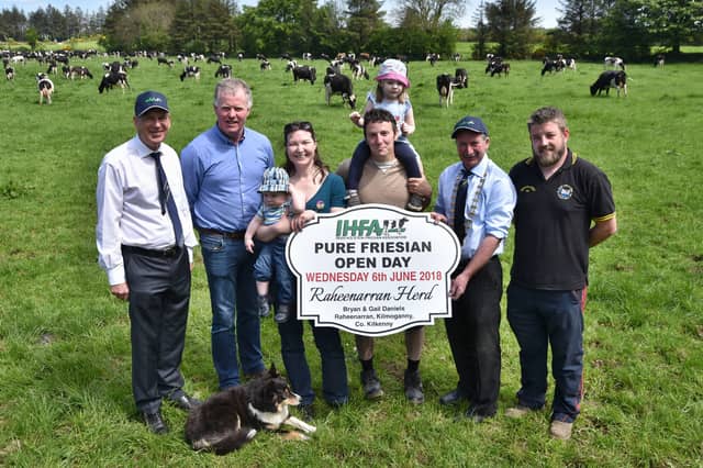 Charles Gallagher, IHFA, Martin Crowe, Irish Pure Friesian Club, Gail, Bryan, Toby and Shannon Daniels, Peter Kenneally, IHFA and Andrew Doyle, Farm Manager