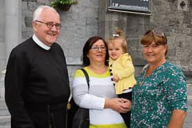 Celebrating the first day of the nine-day Novena at Mount St Alphonsus were Fr Seamus Enright, Caroline and Amelia O'Doherty, Old Cork Road and Susan Lipper, Old Cork Road Picture: Adrian Butler