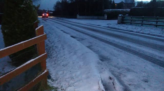 The scene at Woodlands, Letterkenny this morning where road conditions are extremely hazardous.