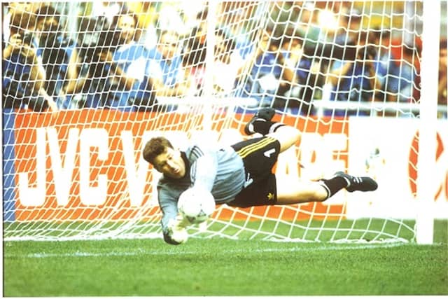 Packie Bonner makes the vital save in Genoa