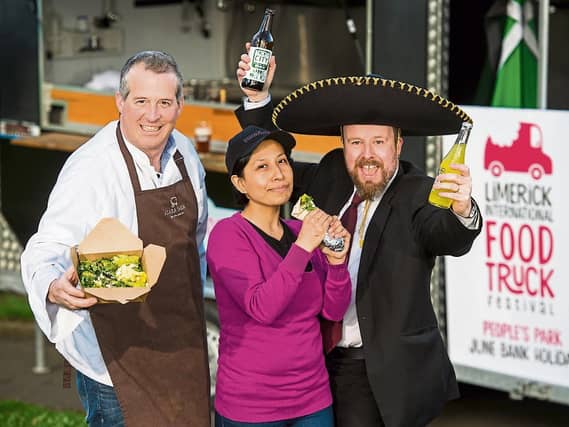 Tommy Relihan, Adare Farm, Jacqueline Conaghan, Mexican Food Dudes, and Simon Woods, Keeper Media, at last year’s food truck festival Picture: Diarmuid Greene