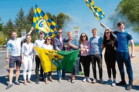 Glencar/Manorhamilton’s All-Ireland winning Rince Foirne team celebrate on their return to Manorhamilton after last year’s National Finals. Photo by James Molloy