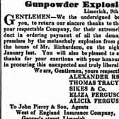 Some of the damage caused by the explosion was paid by private insurance companies and voluntary donations. This notice was place in the Limerick Chronicle on March 15, 1837