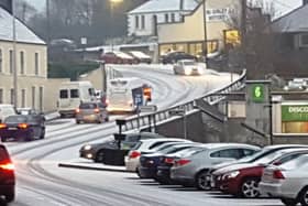 Cars struggling to make it up a small hill in Donegal town this evening.