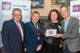Paul Jackson, Hospital Saturday Fund, Lord Mayor of Cork Cllr Tony Fitzgerald, Phil Deegan, Cliona’s Foundation and  Dick Spring at the presentation Picture: Brian Lougheed