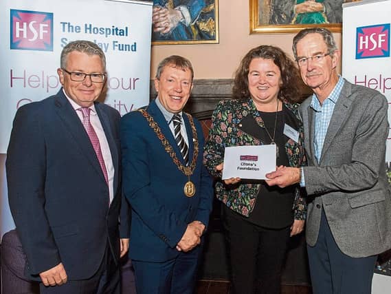 Paul Jackson, Hospital Saturday Fund, Lord Mayor of Cork Cllr Tony Fitzgerald, Phil Deegan, Cliona’s Foundation and Dick Spring at the presentation Picture: Brian Lougheed