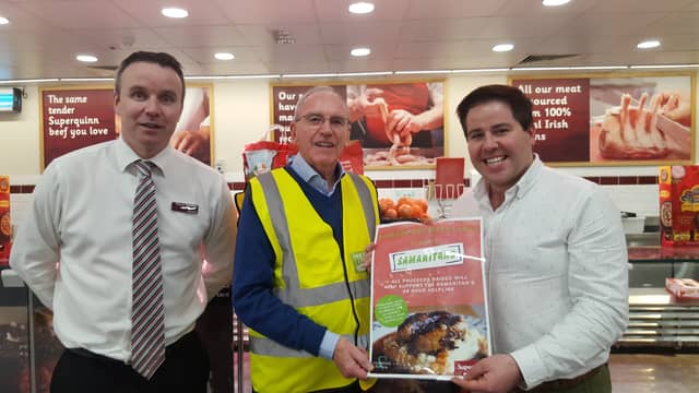 Wayne Frawley, Manager Super Valu, Market Cross, Kilkenny with Raymond Lennon, Samaritans Carlow Kilkenny and Edward Hayden, at the launch of the Bangers & Mash on Thursday in the Pembroke Hotel