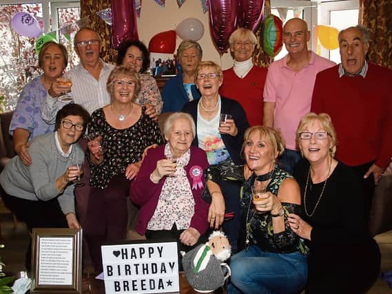 Breeda Kinnane, originally from Thomondgate in the city, celebrates her 100th birthday with friends and family in Athlunkard Nursing Home this Tuesday Picture: Michael Cowhey
