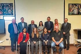 Donegal Youth councillors 						Shauna Ni Dhochartaigh and Roisin Ni Choistealbha with members of Glenties Municipal District at their meeting on Tuesday.