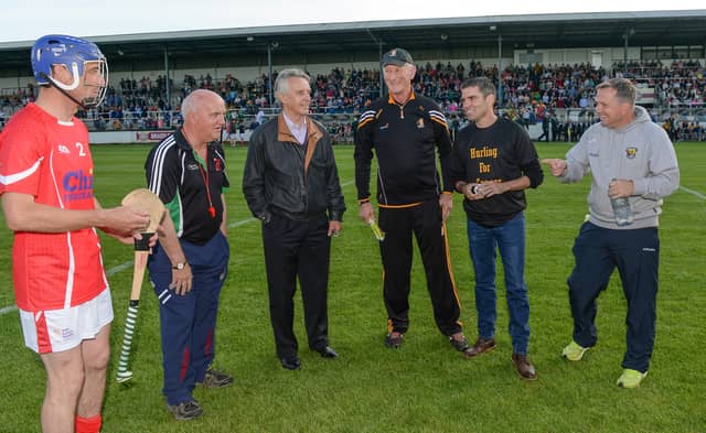 Cyril Farrell, Jim Bolger, Brian Cody, Bernard Dunne and Davy Fitzgerald calling the toss