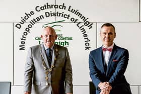 Mayor of Limerick city and county, Cllr Kieran O’Hanlon with ILoveLimerick's Richard Lynch - below with family and friends Pictures: Keith Wiseman