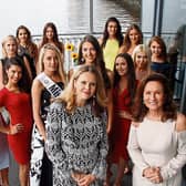 Celia Holman Lee pictured with her daughter-in-law Asta and the Miss Limerick contestants at the Clayton Hotel  Picture: Cathal Frawley