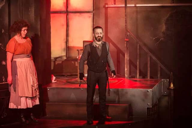 Olwyn Grogan as Mrs Lovett and Diarmuid Vaughan as Sweeney Todd.