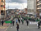 Annagry band on the march in Birmingham