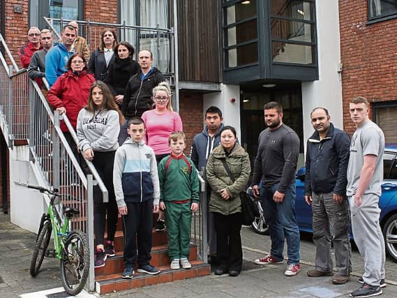 Residents of Fishermans Quay at Grove Island, who are facing eviction PICTURE: MICHAEL COWHEY