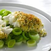 Crusted Haddock with Herb Mash And Creamy Leeks.